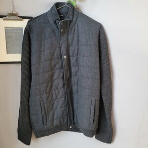 Massimo Dutti‎ Wool Cashmere Full Zip Ribbed Quilted Sweater Jacket Gray XL